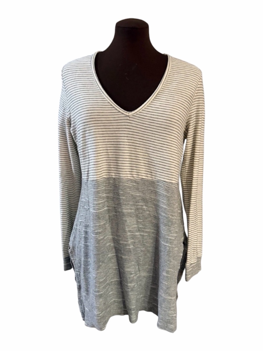 Anthropologie Saturday Sunday Tunic Gray White Striped Dress Medium M